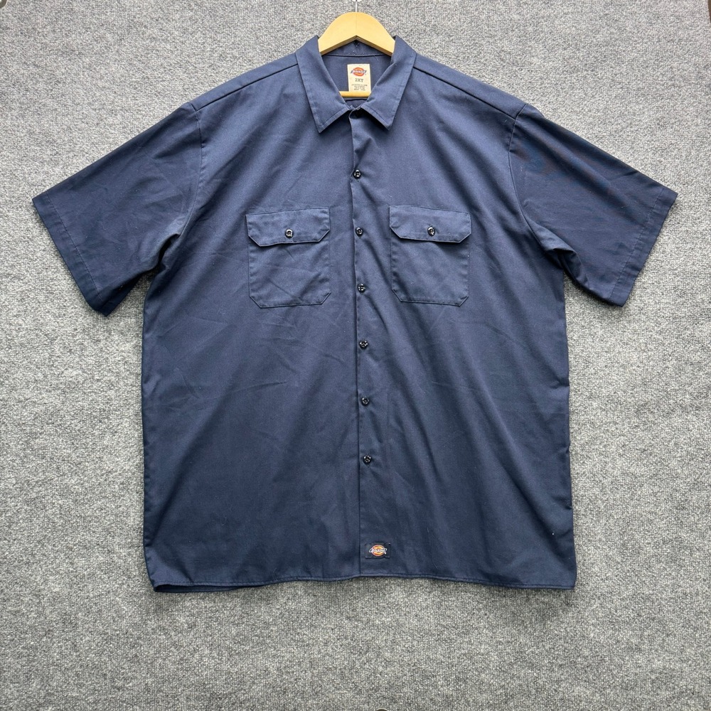 Dickies 1574 Short Sleeve Work Shirt Mens 2XLT Navy Blue Tall Casual Workwear